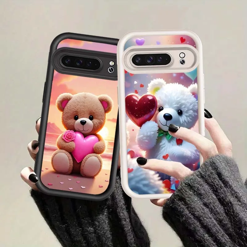 Fashion Cute Bear Heart Cartoon Cover For Google Pixel 9 8A 8 7A 7 Soft Eye Ladder Phone Case
