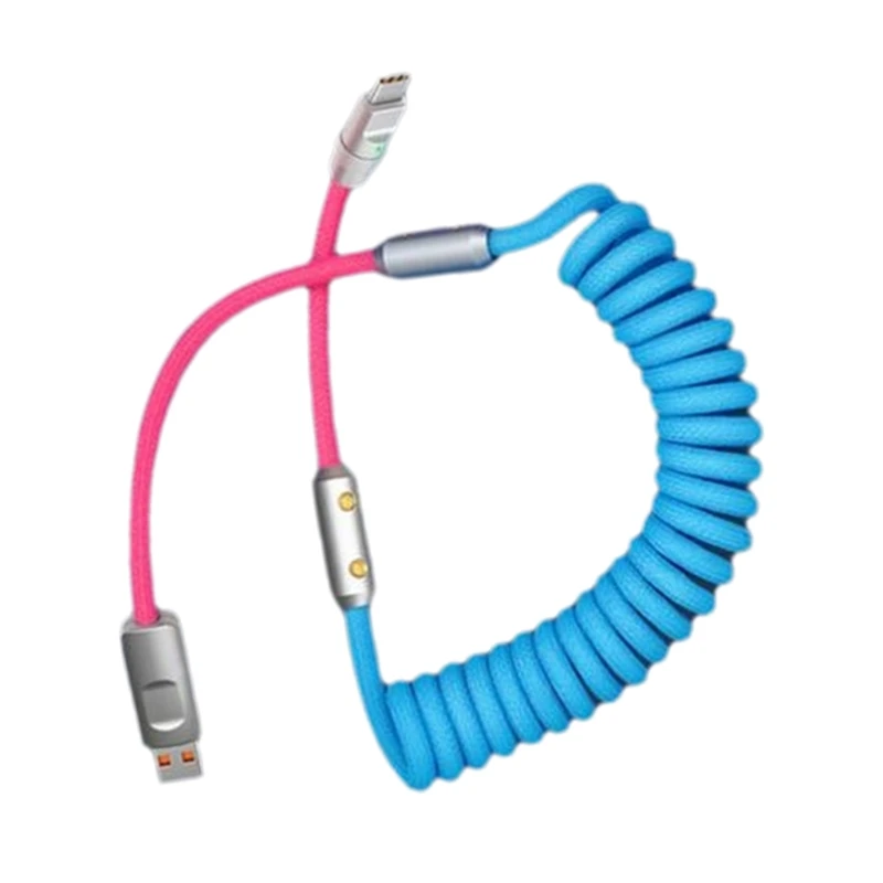 DX62 Flexible Spring Data Line Charging Cord 120W Fast Speed Charging Cable Braided Metal Wire For Type C Electronics