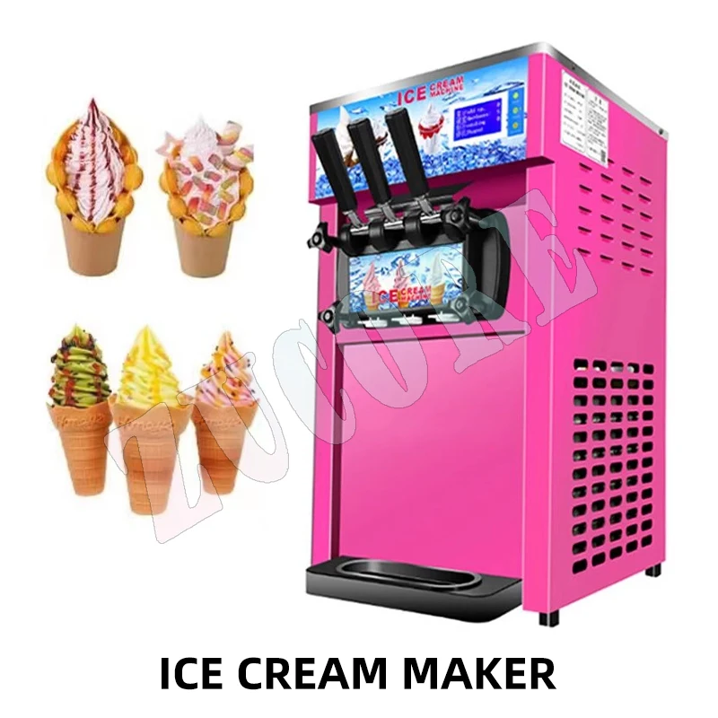 

220 В маленькая машина для мороженого, трехцветная машина для мороженого, коммерческое настольное оборудование из нержавеющей стали, замораживающее оборудование для сладкого конуса, 1200 Вт