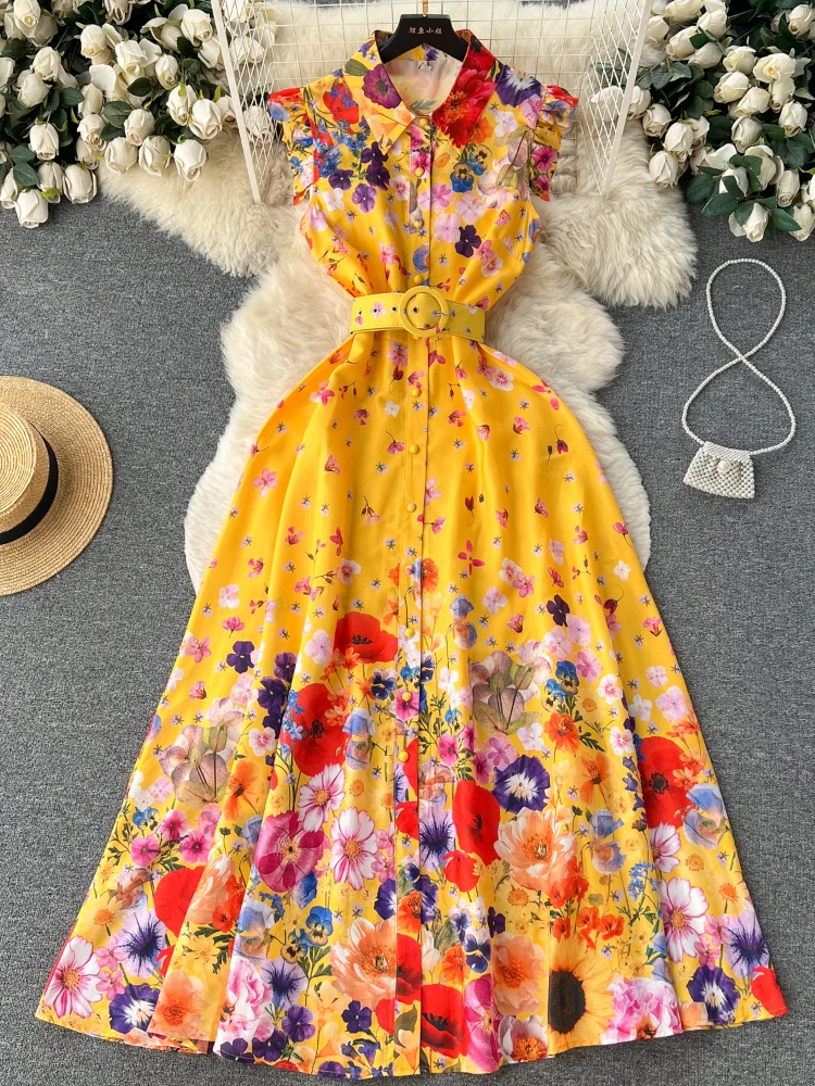 Vestido camisero Retro de verano para mujer, Vestidos largos sin mangas con estampado Floral, Vestidos largos Vintage ajustados de corte a para fiesta