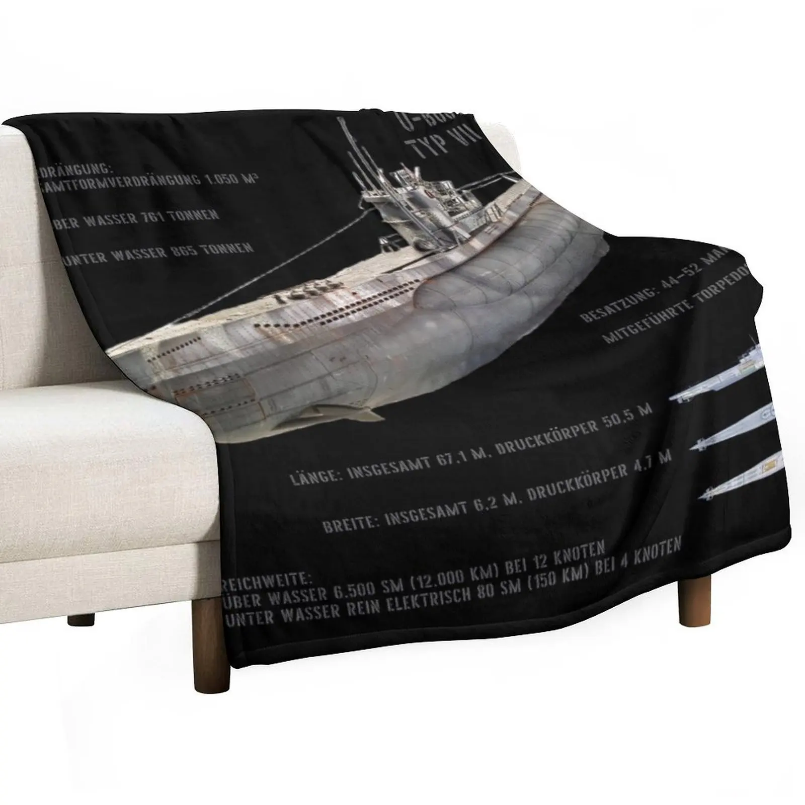 German U-Boat Type VII C Kriegsmarine WW2 in German Throw Blanket Plaid on the sofa Hairys Blankets