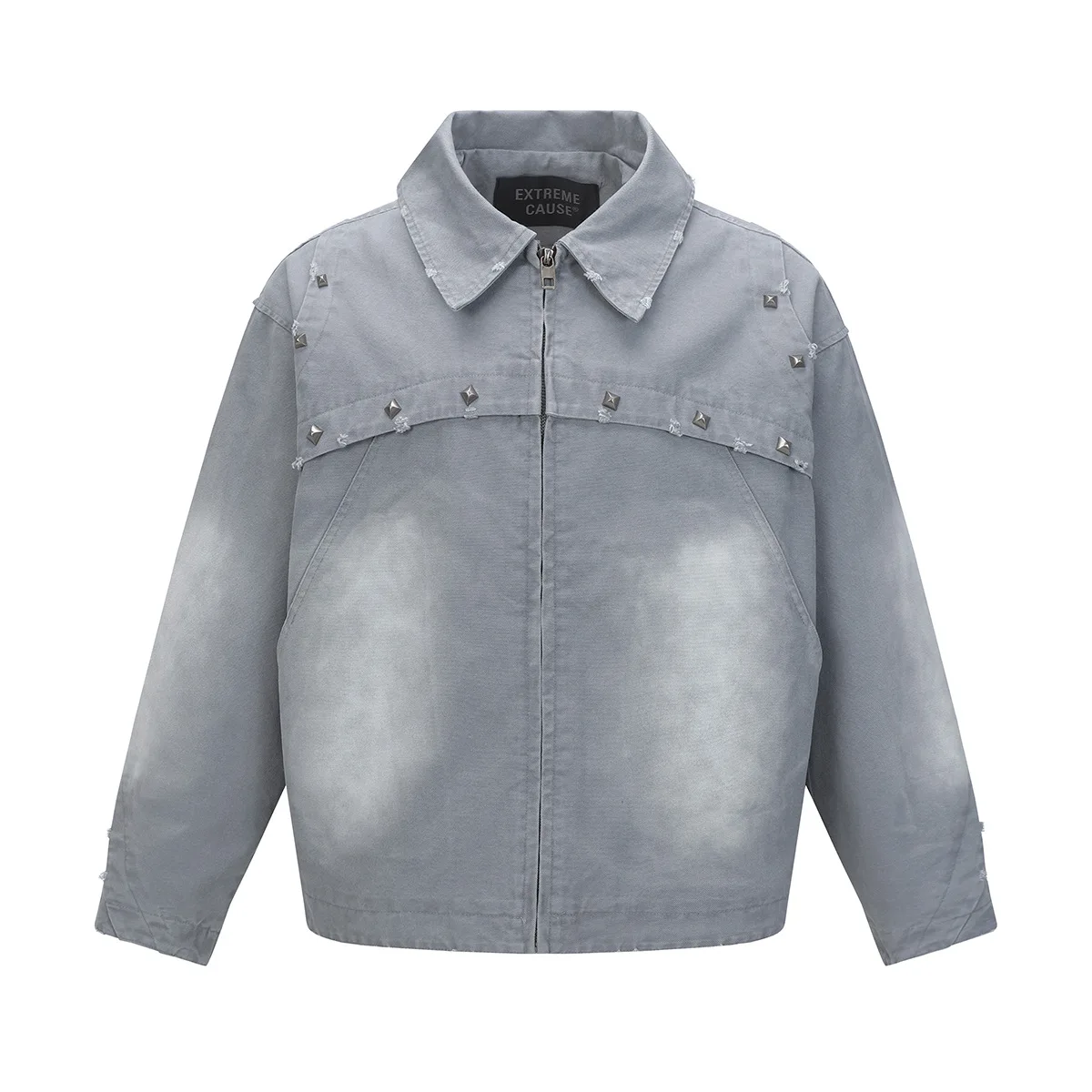 

Men High Street Ripped Jeans Jacket With Rivet Loose Fit Oversized Hip Hop Denim Coat Baggy Vibe Style Washed Vintage Outerwear