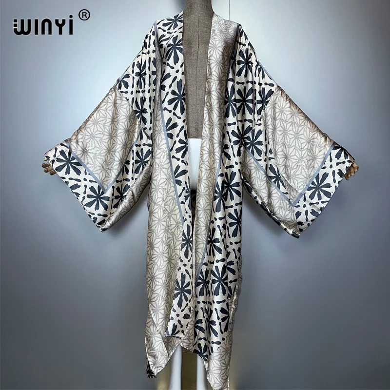 WINYI كيمونو المرأة الأفريقية الصيف عباية امرأة مسلمة سترة الإناث بلوزة فضفاضة حفلة قفطان عادية الشاطئ التستر فستان بوهو