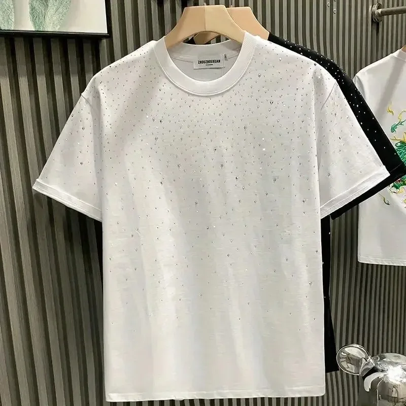 New Luxury Men's T-shirt Hot Diamond Printed Half Sleeve Fashion Round Neck Casual Summer High-end Men Tops T Shirts image 2