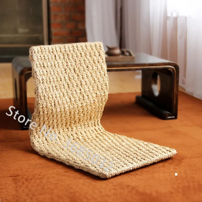 Natural Grass Woven Chinese Legless Chair, Traditional Asian Tatami Japanese Chair Design for Living Room, Portable Clothesline