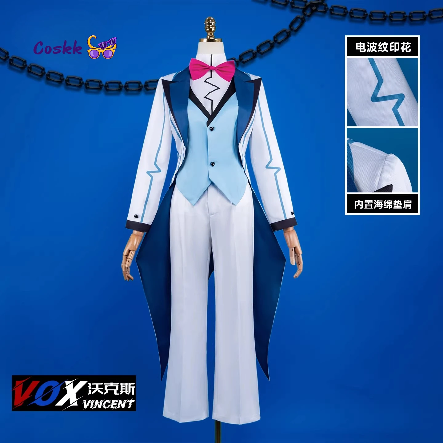 

Anime Hotel VOX Cosplay Costume Fantasia White Suit Top Pants Women Men Halloween Carnival Christmas Party Suit