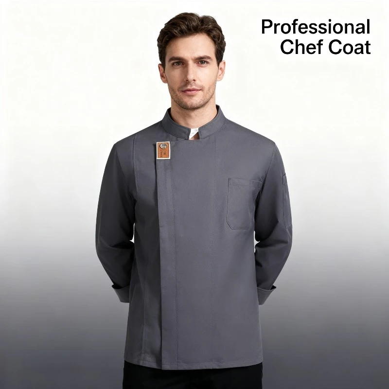 زي مطعم بأكمام طويلة لخريف وشتاء 2025، ملابس عمل الشيف بأكمام قصيرة #1
