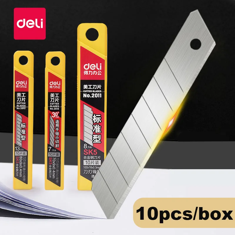 Deli 30/50/100pcs Knife Blade 9mm 18mm SK5 Metal Blades for Home School Supplies Art Craft Paper Box Cutting Utility Knife Tool