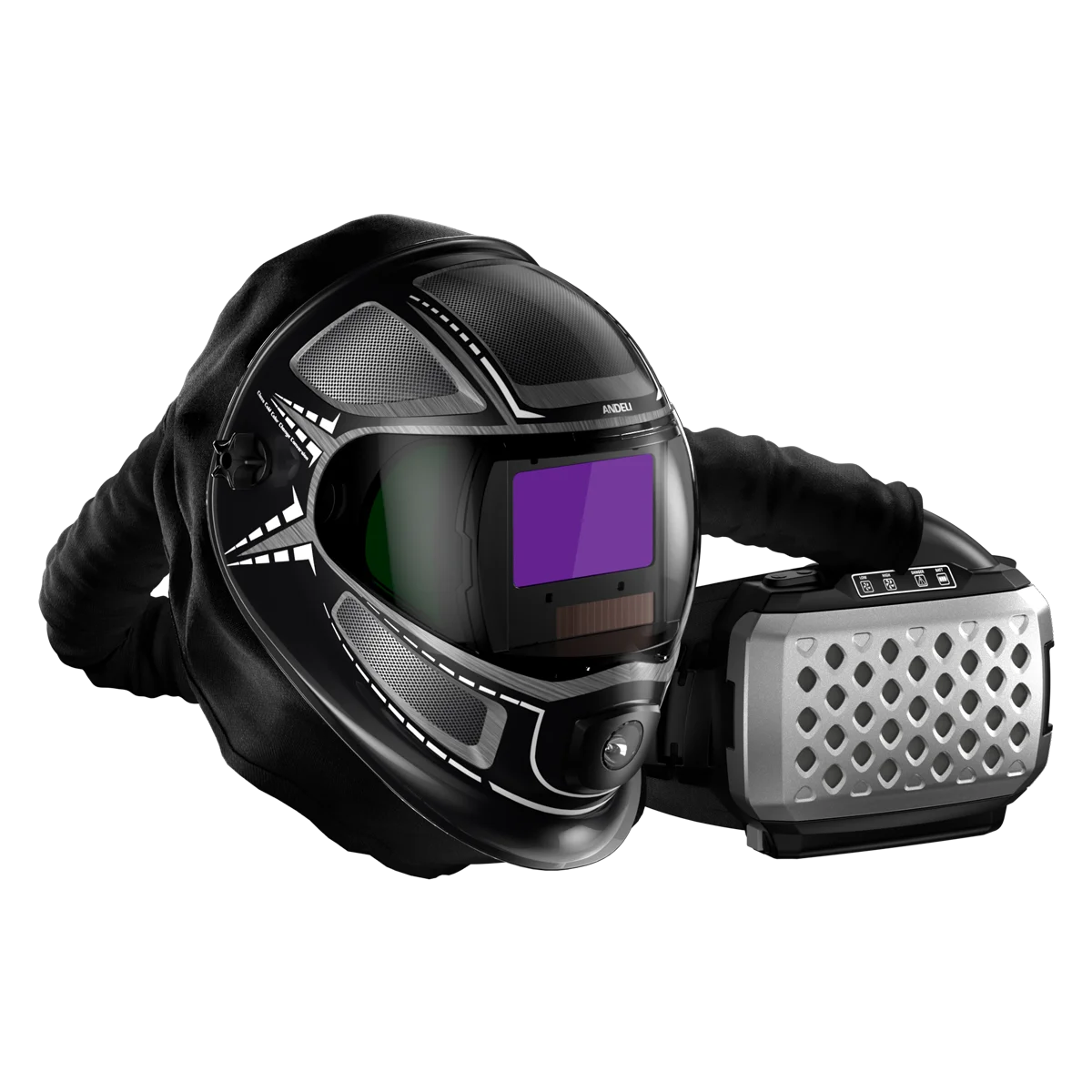 

Welding Helmet with Light,Panoramic 180° Large Viewing Powered Air Purifying Respirator Auto Darkening Welding Helmet