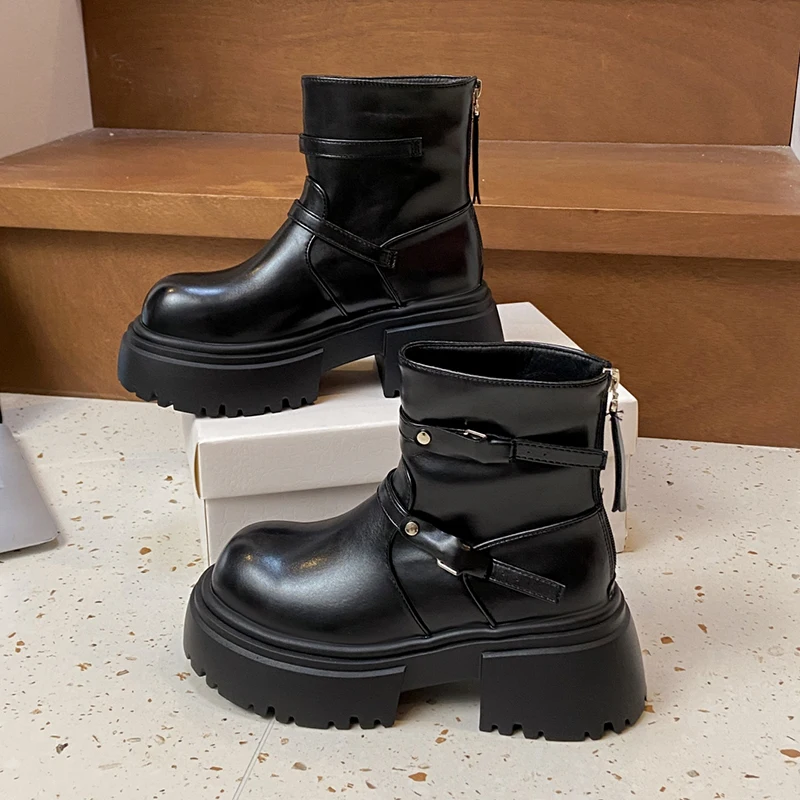 Platform High Heels Women's Boots Designer Woman Shoes Winter Trend Short Boots 2025 Casual Leather Shoes Goth Chelsea Botas