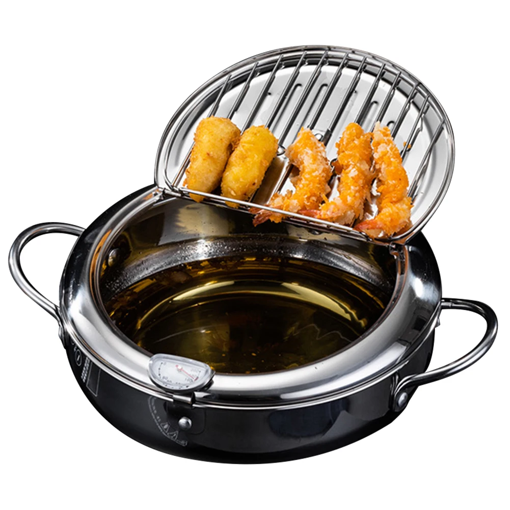 

Japanese Style Oil Fryer with Oil Drip Drainer Rack 304 Stainless Steel Frying Chicken Pot for French Fries Chicken Wings Shrimp