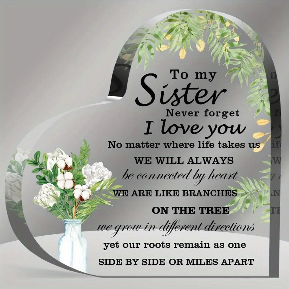 Sisters Gifts from Sister, Acrylic Heart Keepsake, Birthday Gifts for Sisters from Sisters, Meaningful Gifts for Sisters- Keepsake Paperweight Decorative Accessories