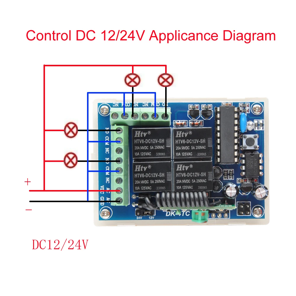 DC 12V 24V 4 CH Wireless RF Remote Control Switch System For DIY LED Garage Doors, Gate Electronic Lock Receiver Transmitter