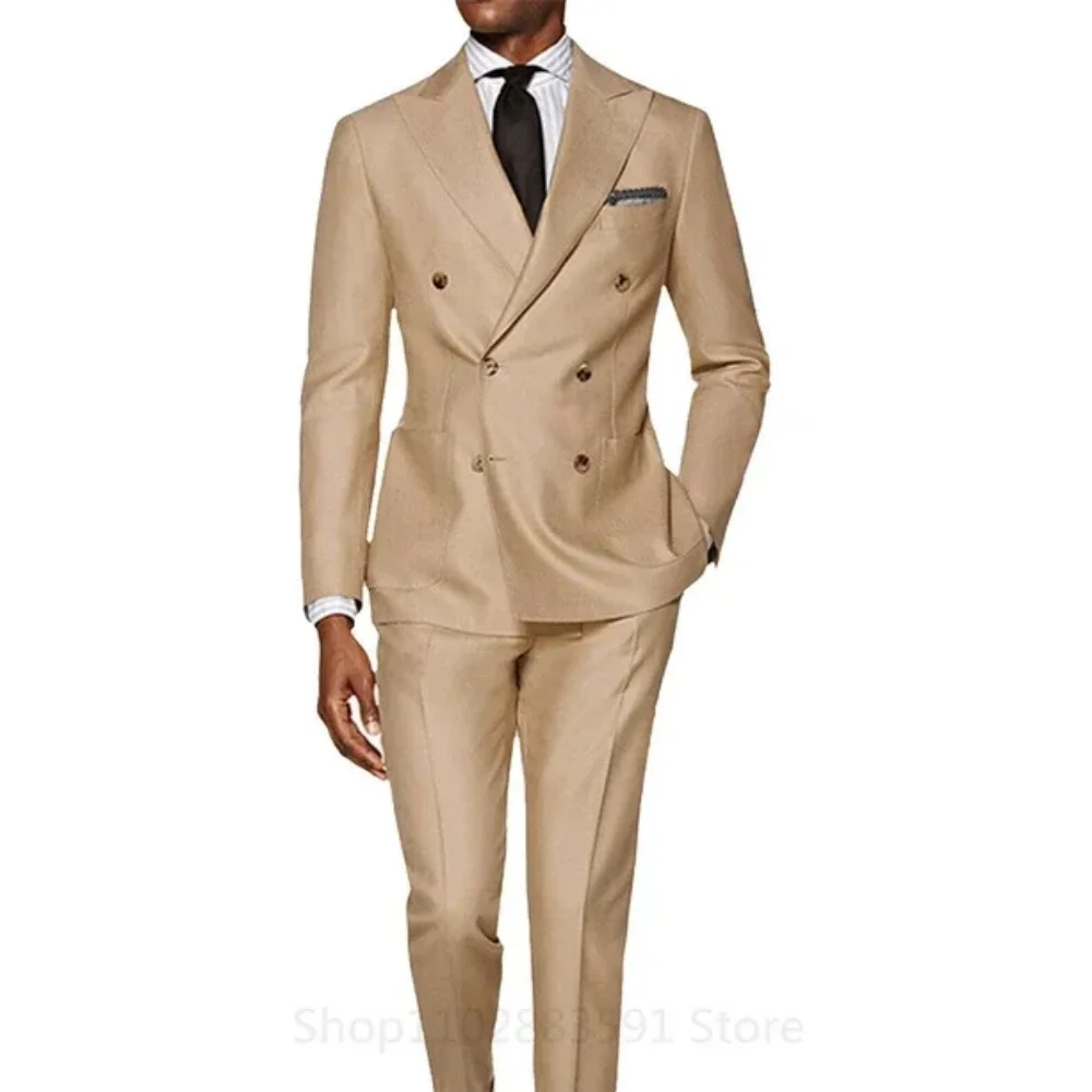 Trajes de doble botonadura para hombre, esmoquin informal para novio de boda, moda masculina, chaqueta de 2 uds con pantalones