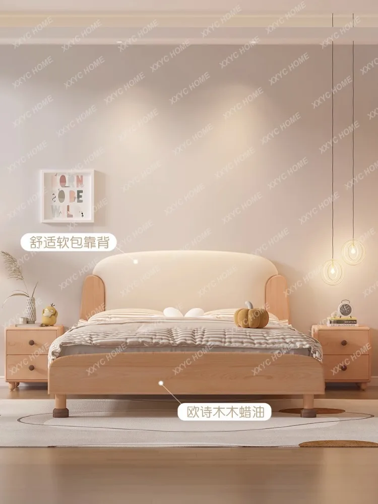 Wood Color Children's Single Bed Nordic Solid Wood Bed Girls' Bedroom Princess Bed Girls' Children Soft Pack Bed