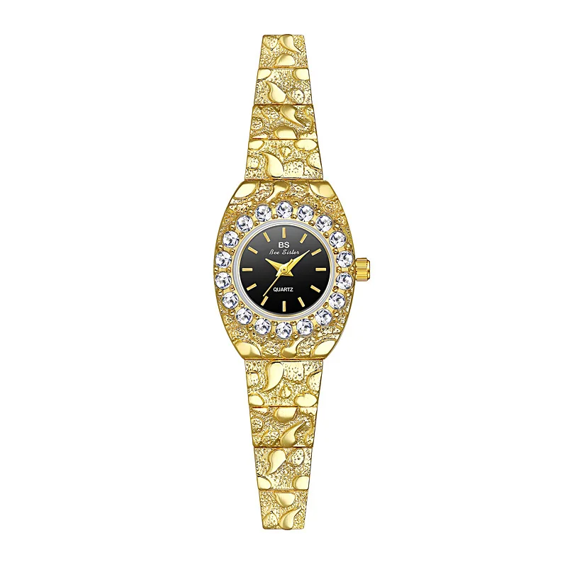 2023 New Luxury Lava Black Gold Retro Gold Watch Circular Diamond Quartz Waterproof Steel Band Watch for Women Relogio Feminino