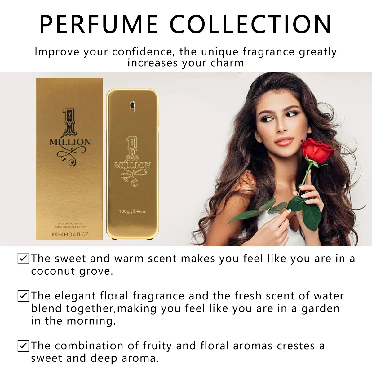 新しいミリオン香水、3.4オンス、男女兼用、持続性のあるフローラルの香り、ヘアパフューム、絶妙なギフトボックス入り、su