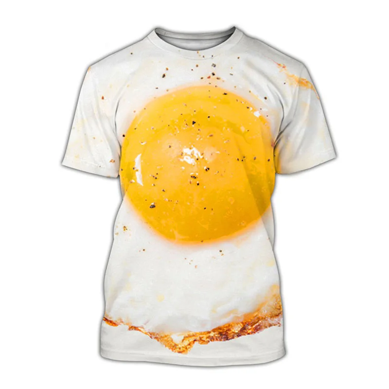 

Funny Fried Egg Pattern T Shirt For Men Delicious Food 3D Print Tees Summer Casual Round Neck Tops Unisex T-Shirts Short Sleeves