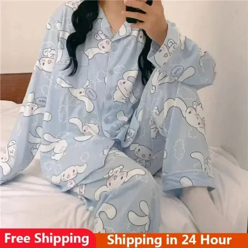 

Sanrio Kuromi Cinnamoroll Women's Pajamas Set Anime Pochacco Long Sleeved Clothes Set Ventilate Soft Casual Cartoon Print