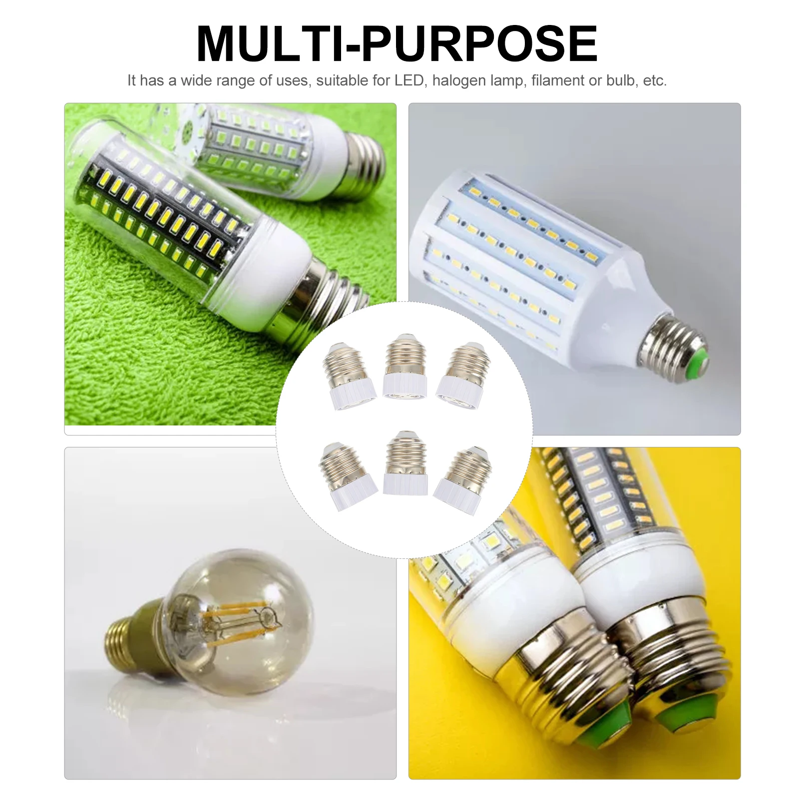 

6pcs Lamp Holder Adapter E27 to MR16 Light Converter Socket Silver Fridge Durable Anti Aging Suitable LED Halogen Filament Lamp