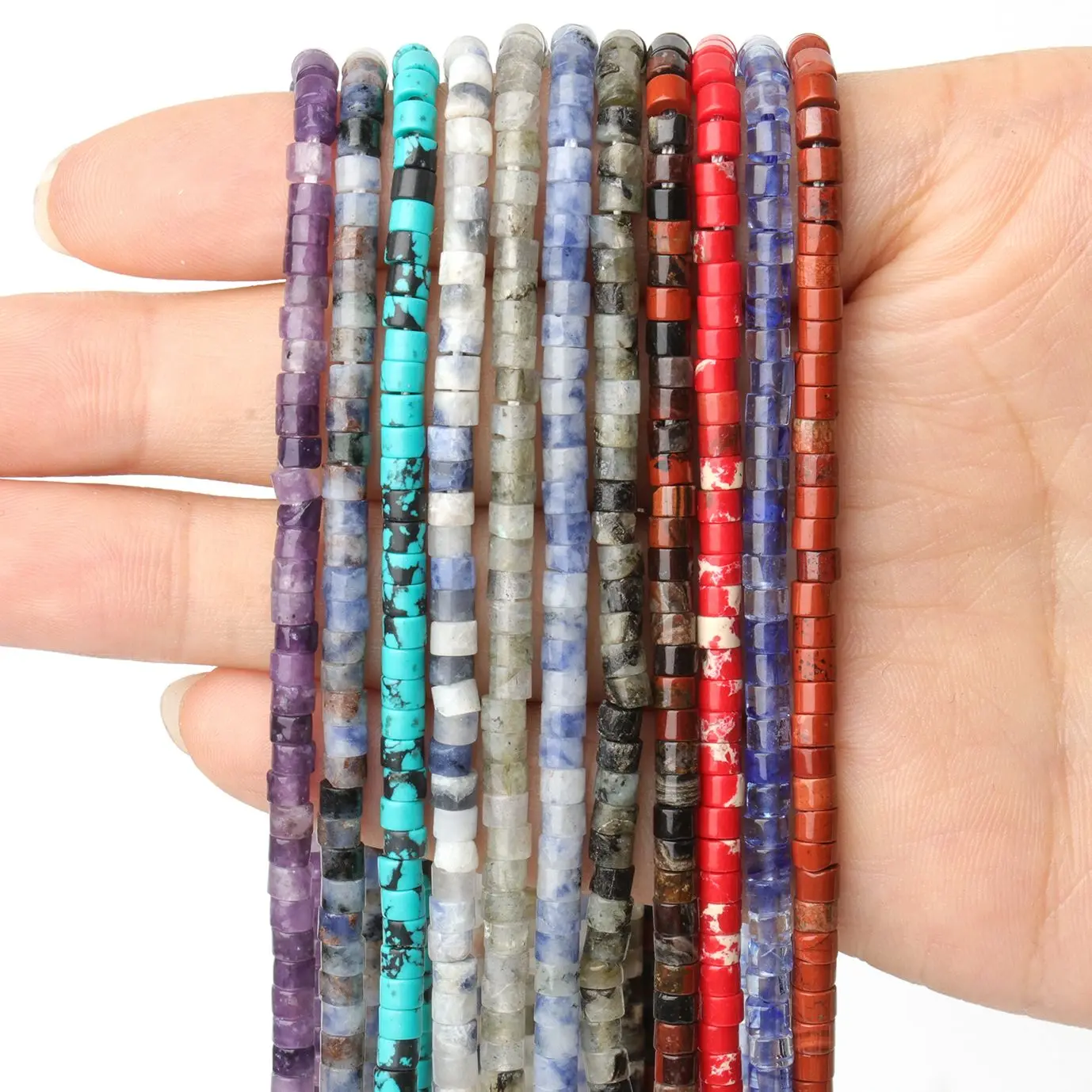 3x2mm Natural Stone Rondelle Cylinder Quartz Turquoise Jasper Loose Spacer Beads for Jewelry Making DIY Bracelets Necklace 15''