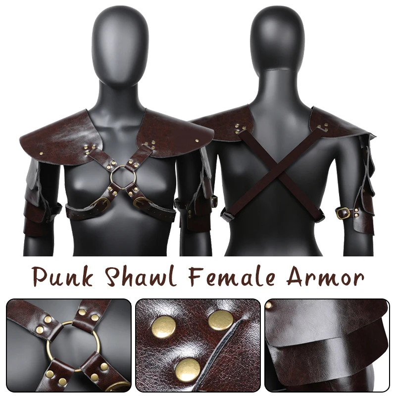 

Women Men Steampunk Shoulder Arm Armor Medieval Viking Knight Cosplay Costume PU Leather Spaulders Gladiator Samurai Pauldrons