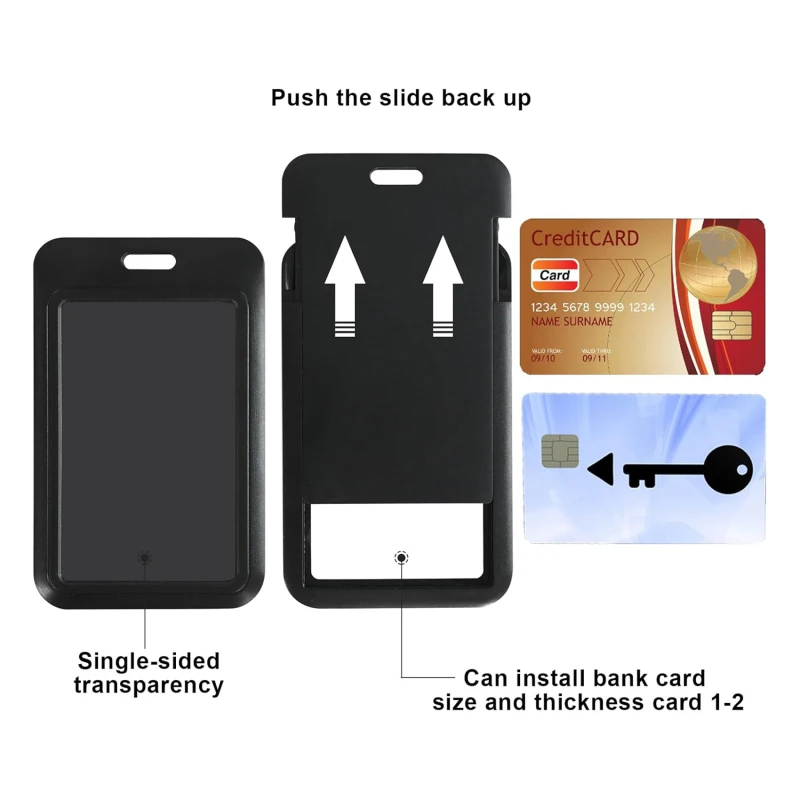 Sliding Id Badge Holder Black Plastic Card Case Protector Pouch With Clear Window For School Id Credit Cards Key Cards