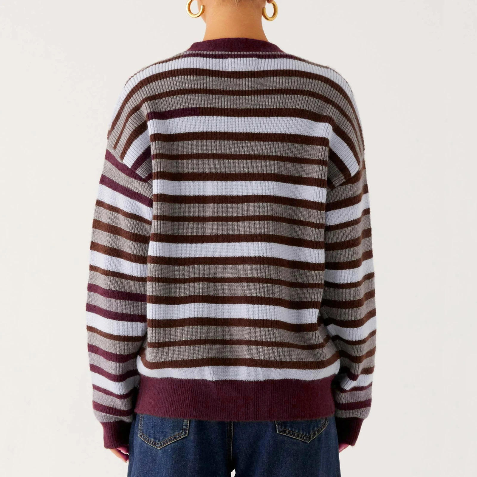 

Dourbesty женский вязаный кардиган с длинным рукавом и v-образным вырезом на пуговицах, осенняя повседневная куртка, полосатый свитер