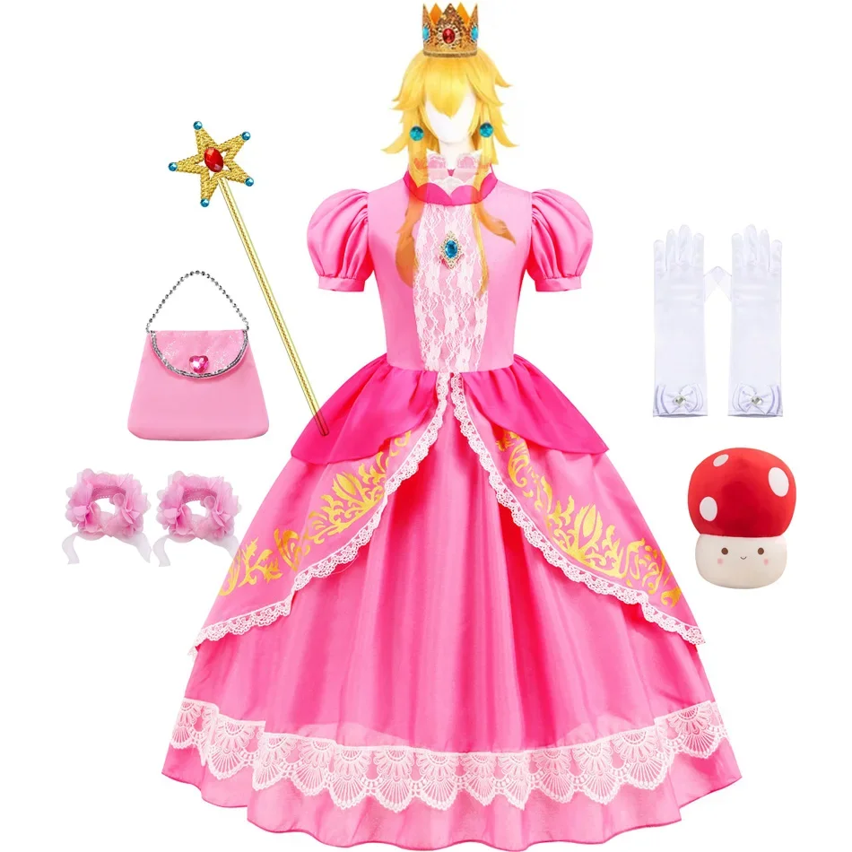 Girls Peach Dress Halloween Princess Cosplay Costume Kids Gowns Children Fancy Outfits