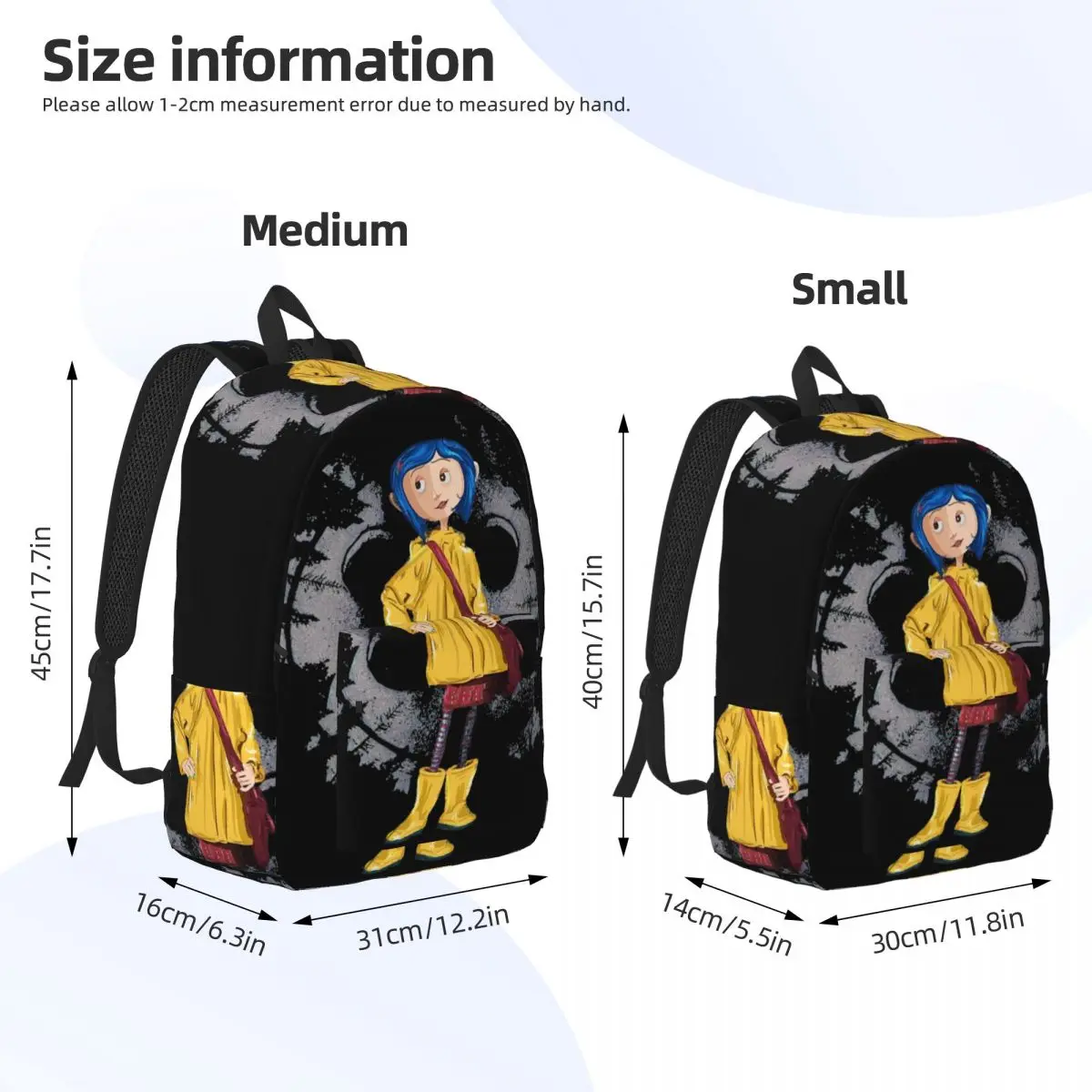 Coralines Cartoon Movies Fashion Backpack Outdoor High School Work Halloween Daypack for Men Women Laptop Computer Canvas Bags