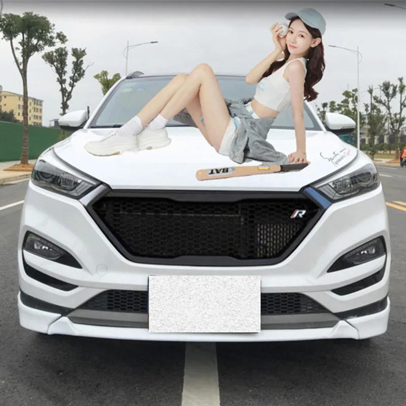 For Hyundai Tucson Real Carbon Fiber Racing Grills CAR Front Bumper Honeycomb Decorative Cover Body Kit 2015-2018 Year