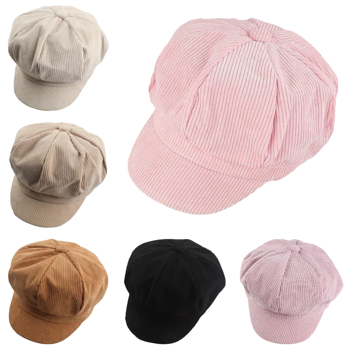 Woman Corduroy Beret Literary Freshness Peaked Cap Versatile Solid Color Fashionable Retro Trend Octagonal Hat Winter Warm Hat