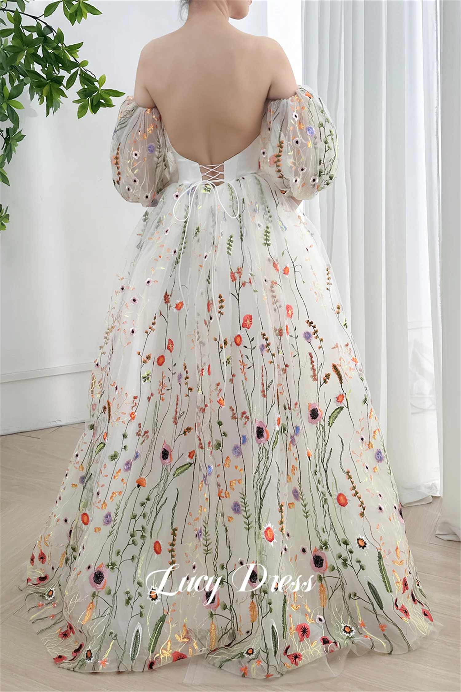 Lucy Line A Evening Dress Graduation Gown Wedding Party Puff Sleeves Floral Fabric Prom Dresses 2024 Elegant Woman Sharon Happy