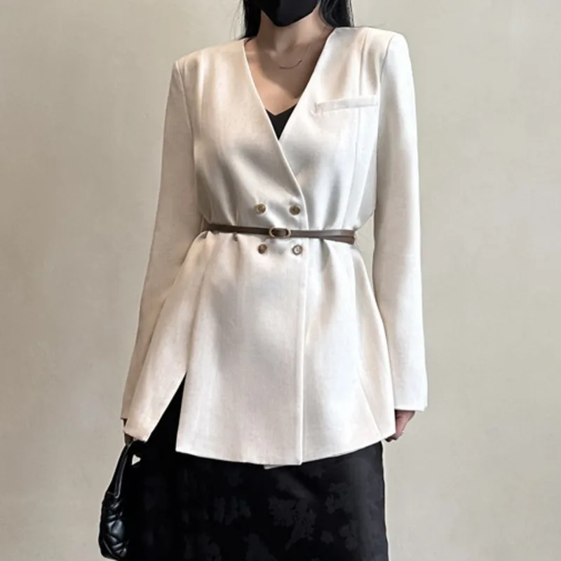 EAEOVNI Cappotto blazer con scollo a V moda per donna Office Lady Doppio bottone manica lunga Office Lady Jacket 2025 Nuovi vestiti 1A1159