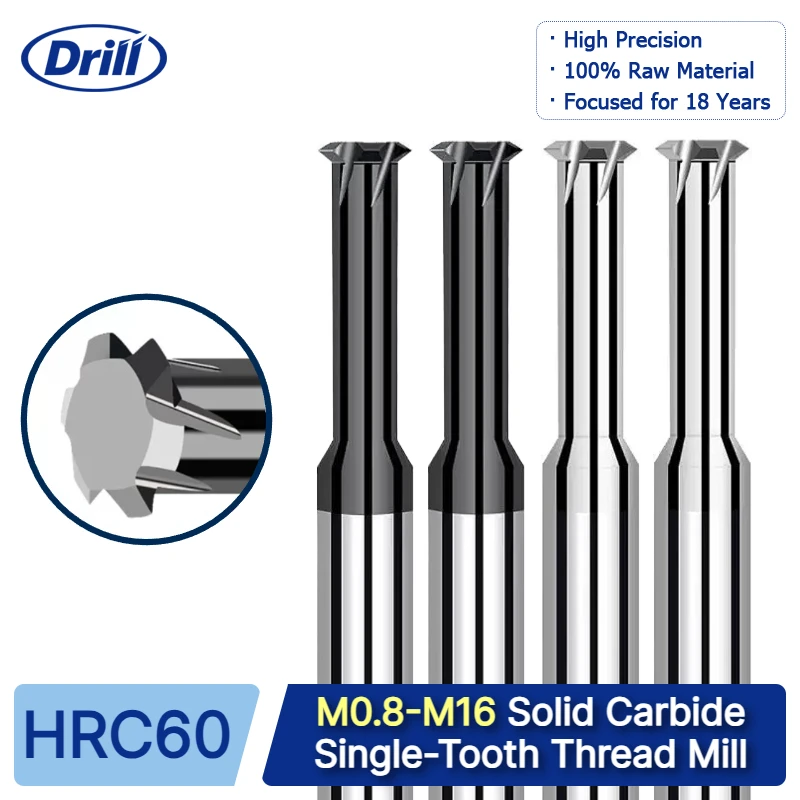 Single-Edge Tungsten Steel Thread Mill for CNC – 55° G & 29° ACME Angle, Low-Vibration Cutting