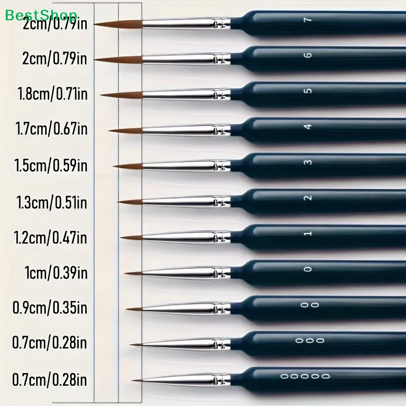 ♩11Pcs Fine Tip Liner Paint Brush Set Non Slip Comfort Grip Assorted Sizes For Watercolor Acrylic Painting Nail Art