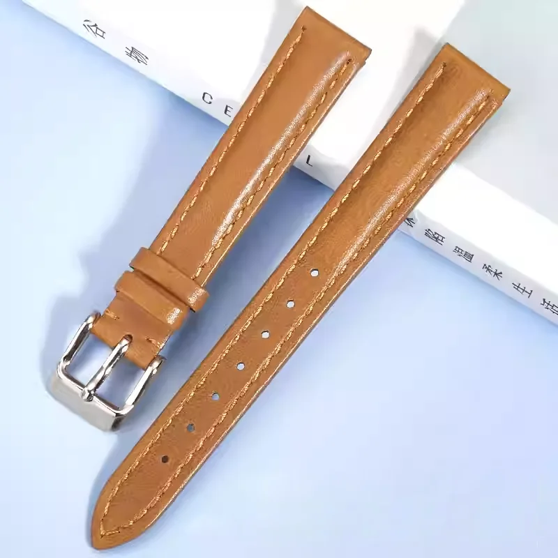 plain weave leather watch strap universal flat end 100% genuine leather watch band for men women waterproof smooth wrist belt