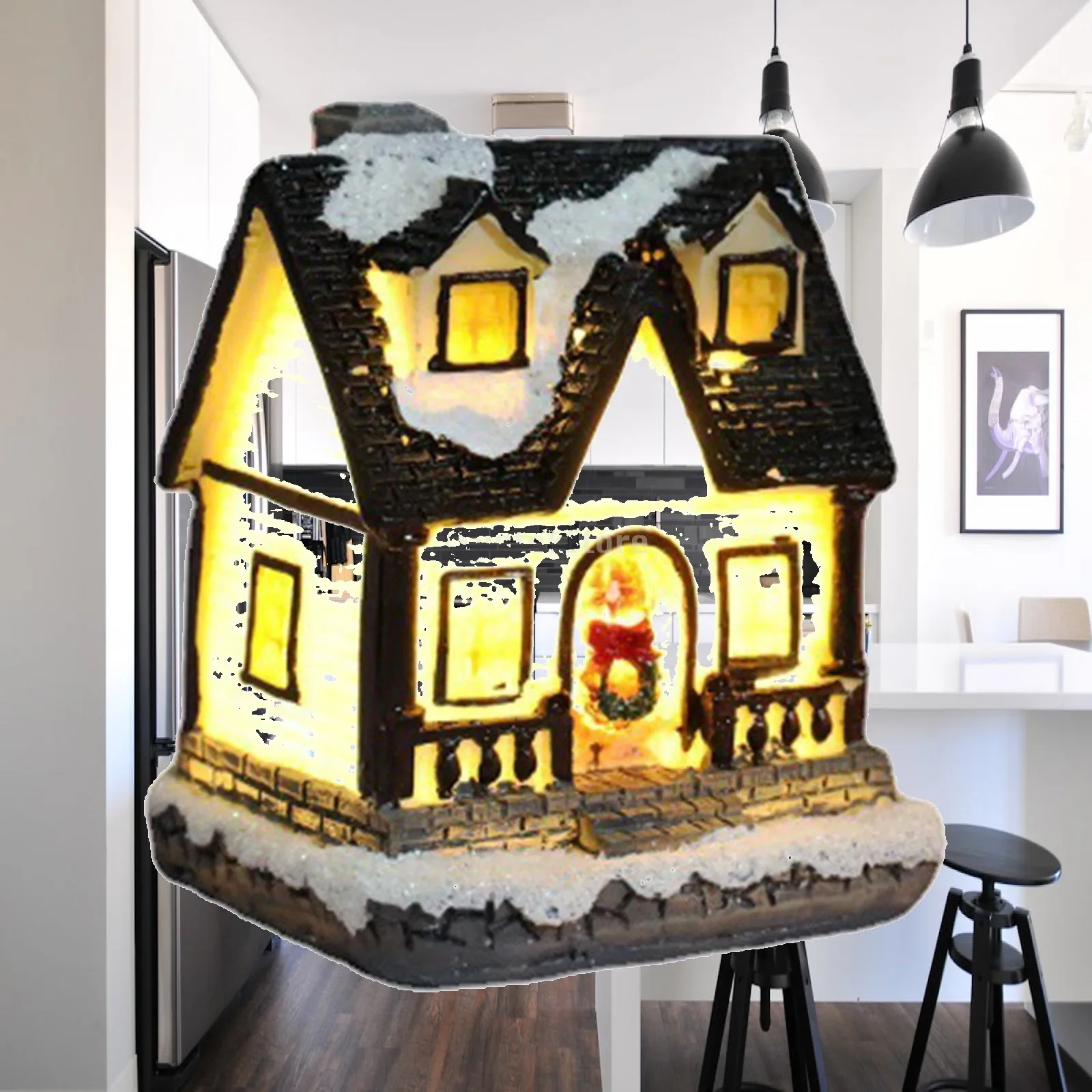 Christmas Scene Village - LED Lighted Houses Figurines, Collection Indoor Room Decor - Collectible Buildings