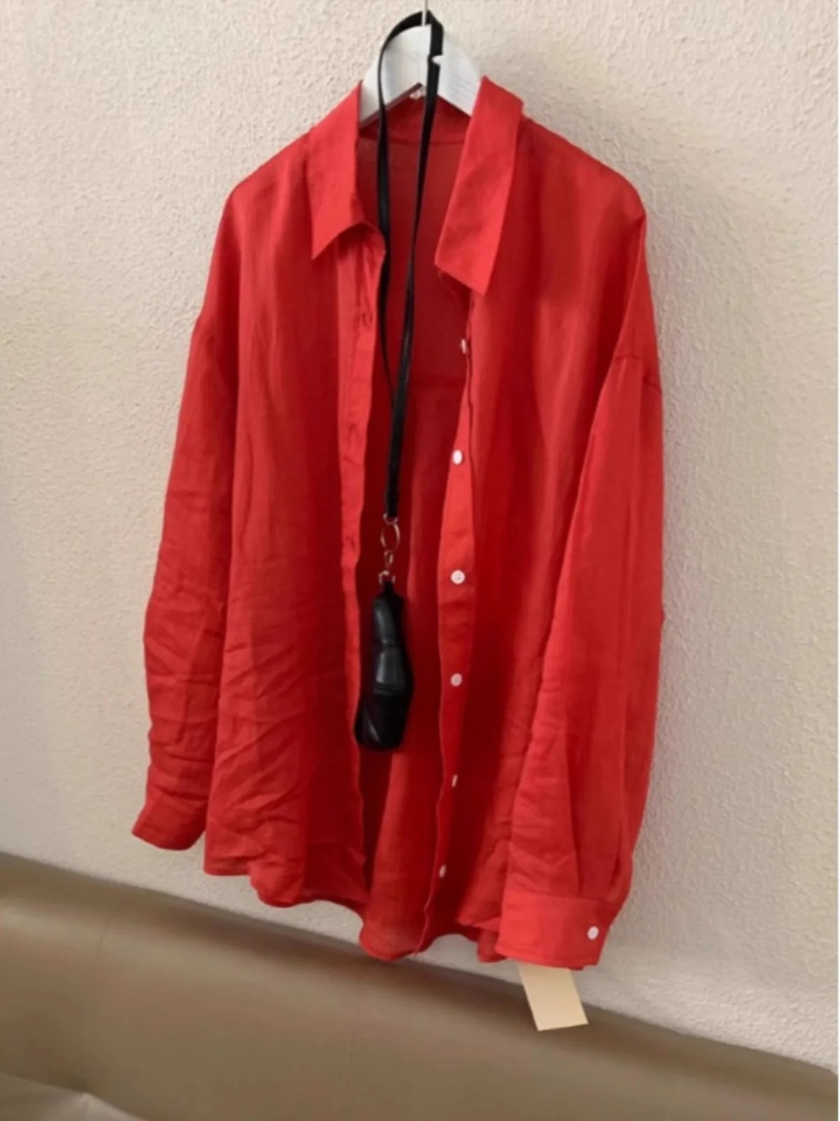 

Red Linen Long Sve Sun Protection irt Women's Spring Autumn Casual Loose Cotton Linen Top for Commuting Vintage Sle