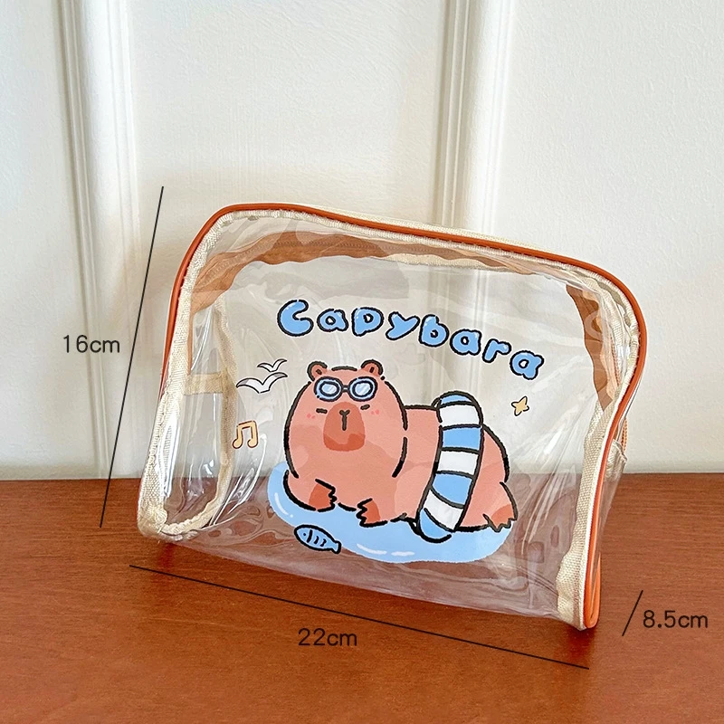 Bolsa de almacenamiento de cosméticos Capybara transparente, diseño bonito de dibujos animados, cremallera de PVC, bolsa de almacenamiento impermeable de gran capacidad, bolsa transparente