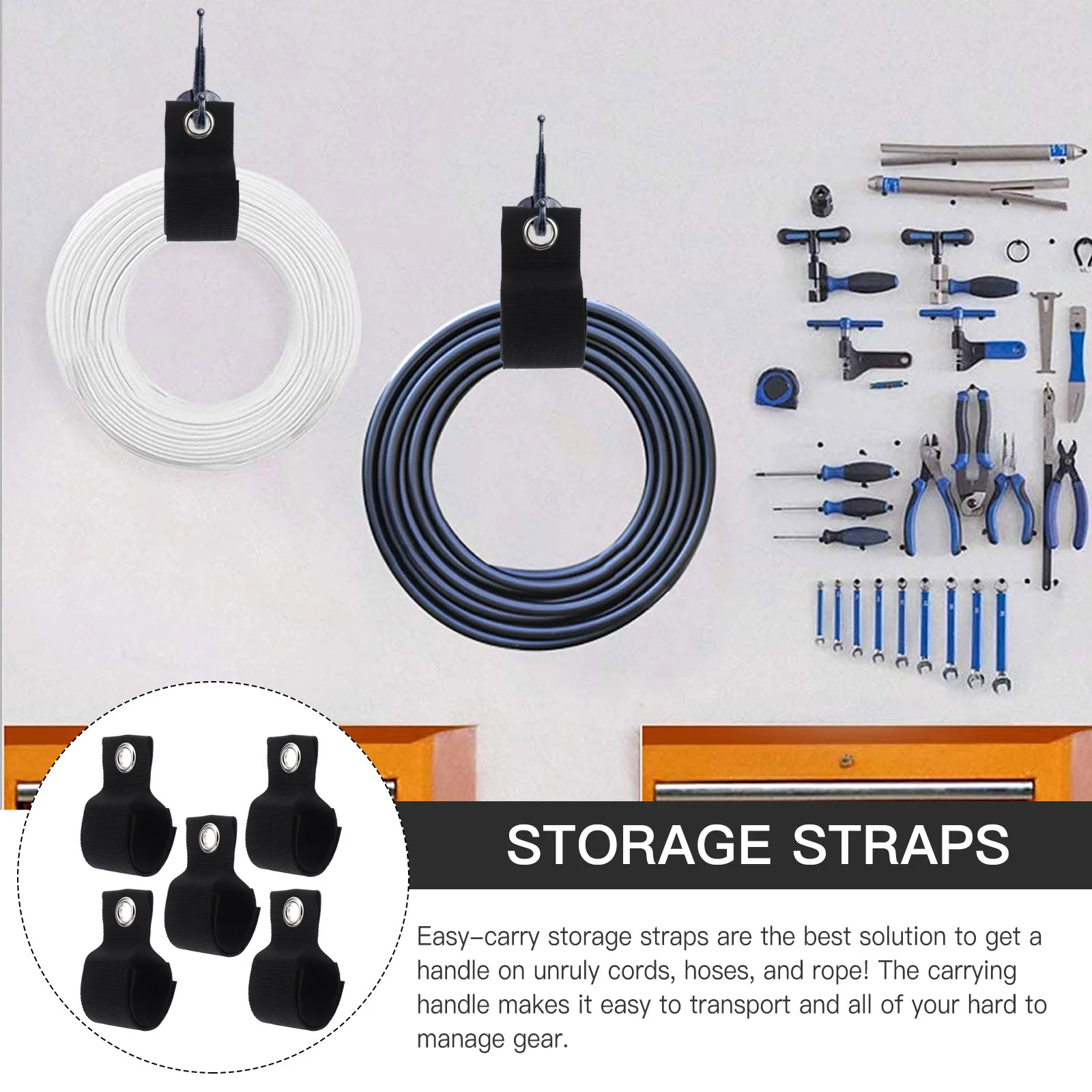 5 Pcs Storage Strap Cable Straps Extension Cord Holder Carrying Organizer Hanger Heavy-Duty