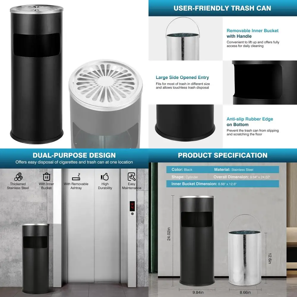 

Commercial Stainless Steel Trash Can with Lid - Outdoor/Indoor Waste Bin Receptacle Container for Garbage