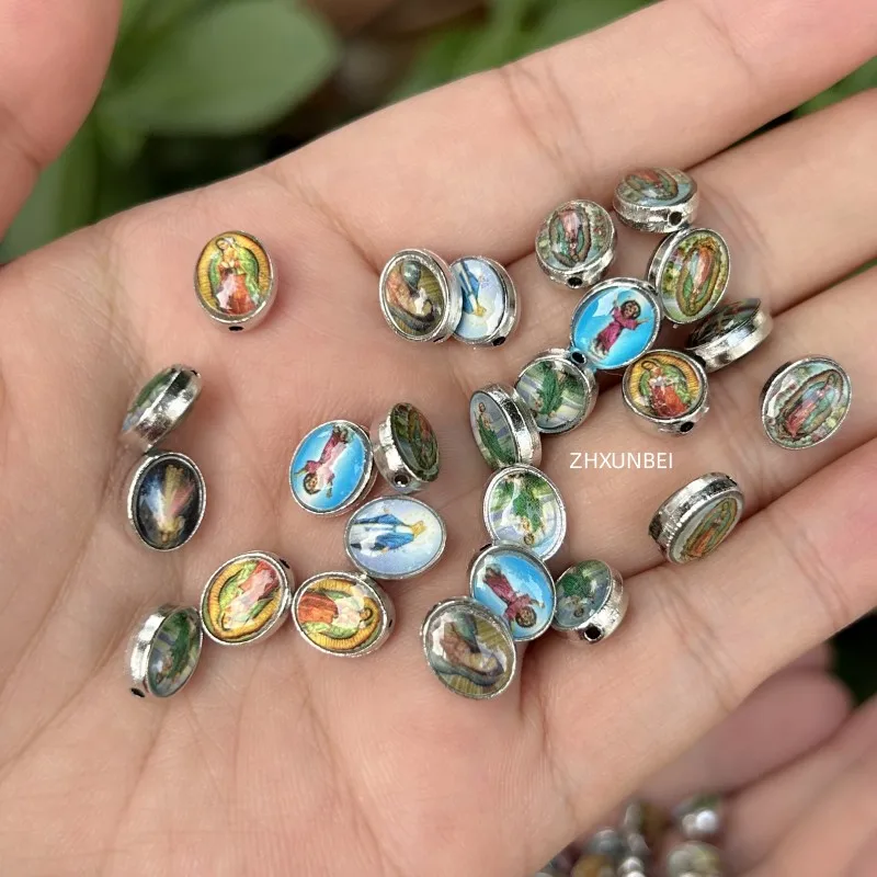 30 Pieces Catholic Beads Mix Design Virgin Mary San Judas Our Lady of Guadalupe St. Michael Divino Nino for DIY Jewelry Making