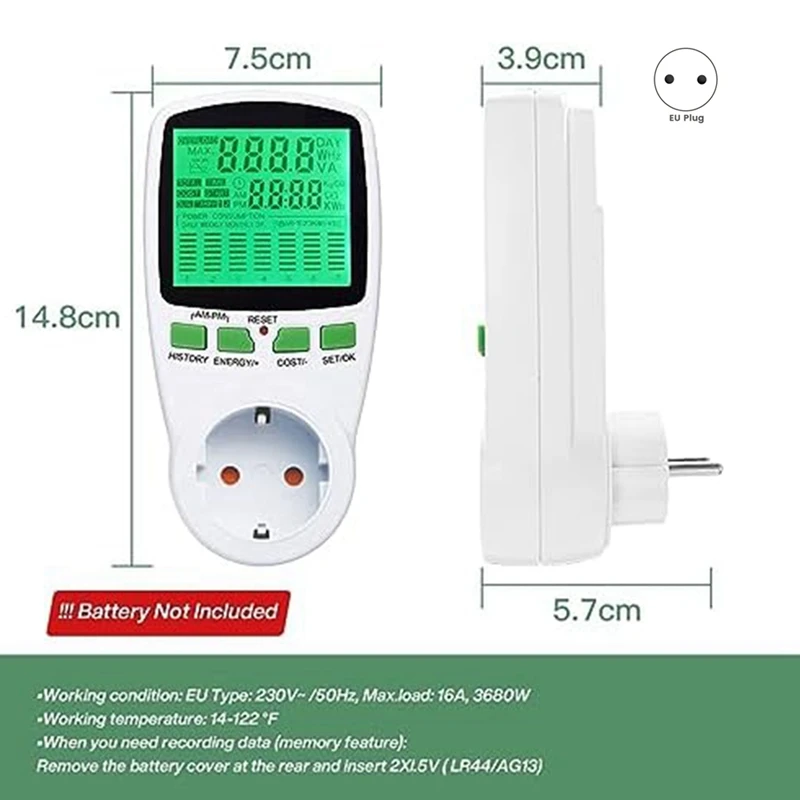 1 Piece Plug Electricity Usage Monitor Energy Monitor With LCD Display For Solar System/PV System EU Plug