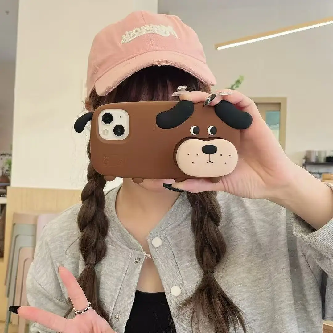 Etui na telefon Cute Cartoon Brown Puppy do iPhone'a 16 15 14 13 12Pro Max Plus Wstrząsoodporne silikonowe etui z miękką, wysokiej jakości tylną obudową