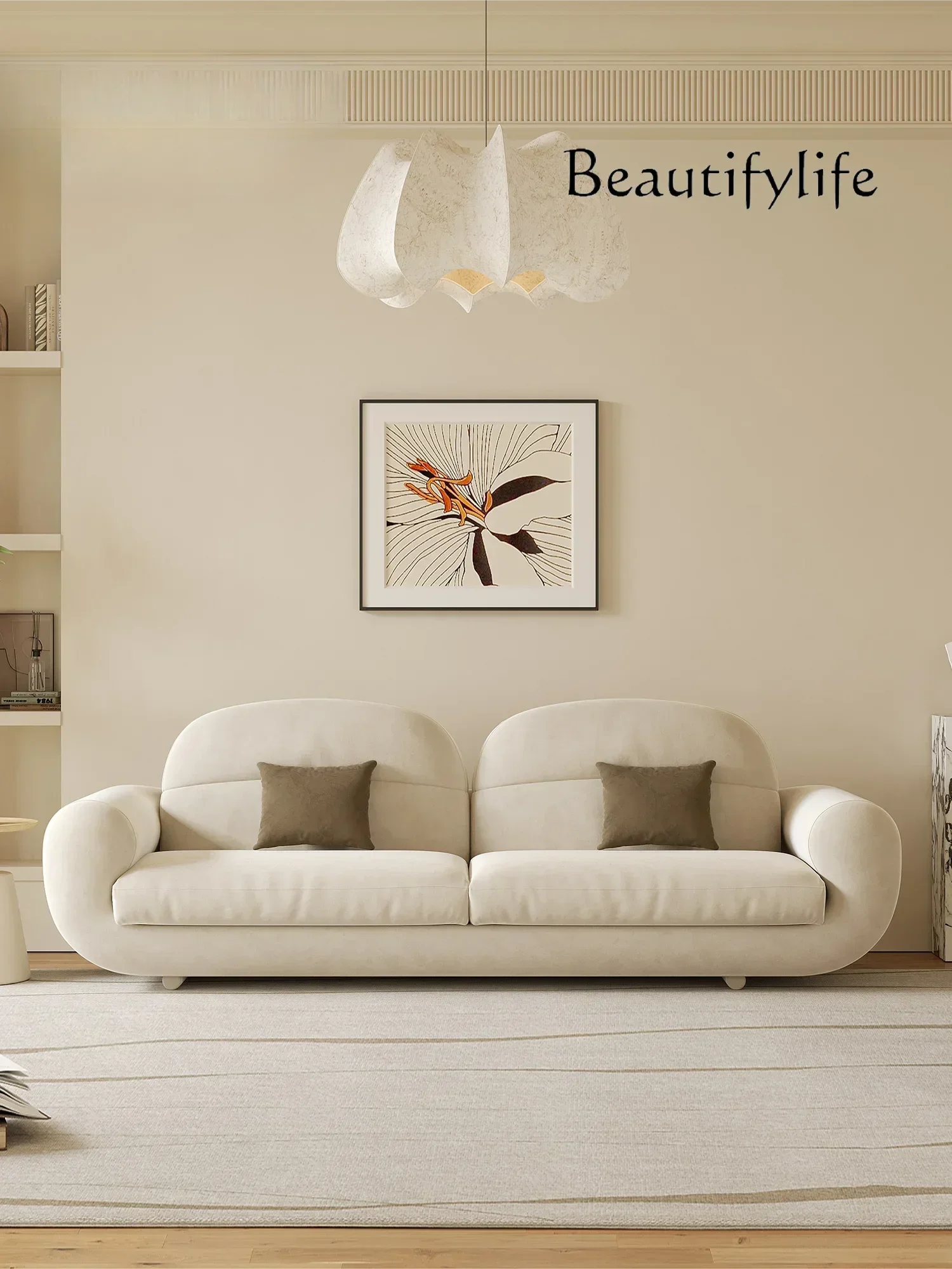 N Cream Style Small Apartment Reading Area Three-Seat Straight Row Sofa Italian Minimalist Bedroom Leisure Sofa