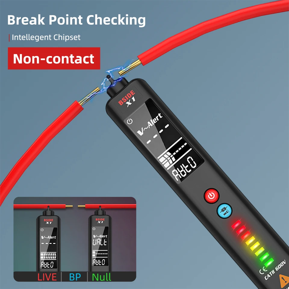 BSIDE X1 Voltage Detector LCD 3-Line Display NCV Adjustable Sensitivity Dual Range AC Voltage Sensor Voltage Tester