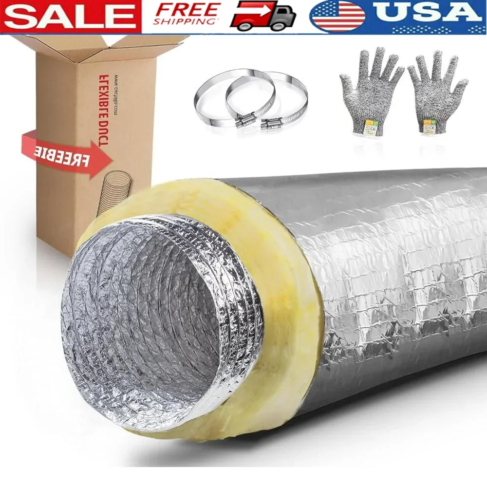 

4-дюймовый изолированный гибкий воздуховод 25 футов R4.2, высокая термостойкость, звукопоглощающий HVAC, вентиляционные системы кондиционирования воздуха