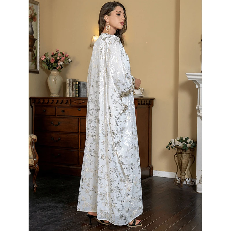 Two Pieces Set Muslim Abaya Maxi Dresses Women Batwing Sleeve White Turkey Islamic Party Long Arabian Dress modest outfits