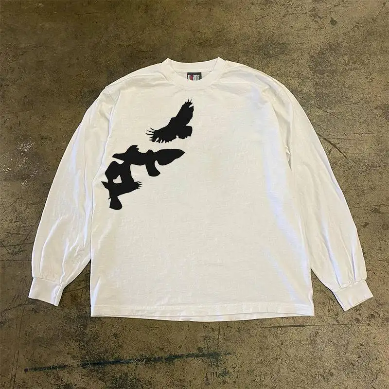 Long Sleeve 310 Pure Cotton Men's T-Shirt Upward Hero Non-Light American Style Couple's T-Shirt Youth Loose Fit Printed Tee